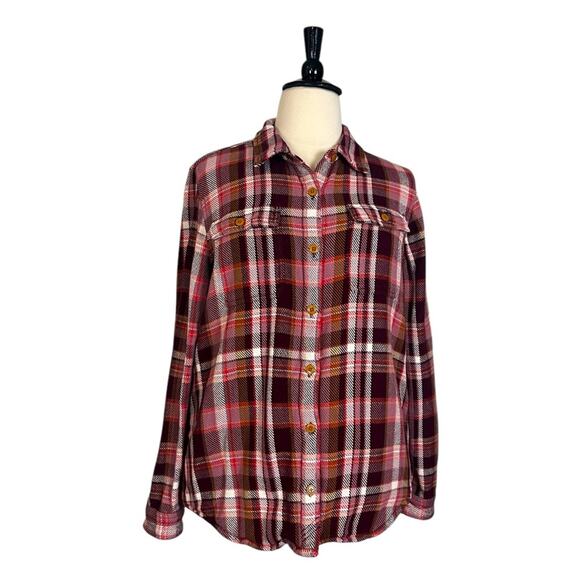 LL Bean Shacket Shirt Button Down Flannel Pink Plaid Top Women’s Size XL - Picture 1 of 10